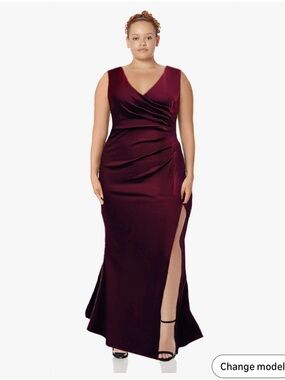 🎟️WOOSEA V-Neck Ruched Side-Slit Evening Dress - Burgundy size XXL NWT